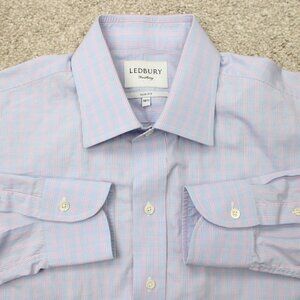 Ledbury Dress Shirt Men 16 1/2 Blue/Purple Slim Fit Cotton Long Sleeve Button Up